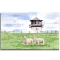 Preview: Leinwand 40 x 30 cm Keilrahmen Canvas-Leinen Aquarell Maritim Kunst Druck Kunstdruck Nordsee Cuxhaven Leuchtturm Dicke Berta Schafe